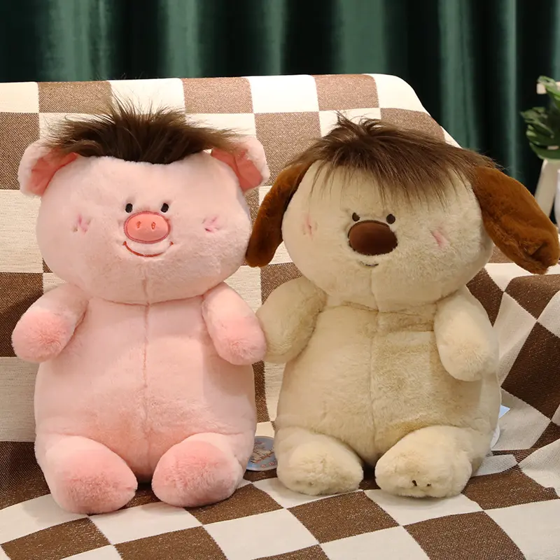 NEWSTAR NS1240 sıcak satış Scitech yönlü saç modeli domuz bebek Kawaii dolması hayvan oyuncaklar gri yavru bebek kahverengi ayı peluş oyuncak