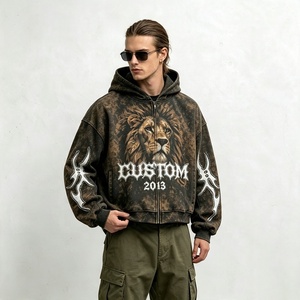 <span class=keywords><strong>Felpa</strong></span> Vintage da Uomo <span class=keywords><strong>con</strong></span> Stampa Digitale Grafica <span class=keywords><strong>Leone</strong></span> e Applicazione sulle Maniche per Streetwear Personalizzato, Vendita all'Ingrosso - Product Image 5