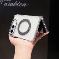 Casing Anti Benturan Transparan untuk iPhone Duo dengan Cincin Logam Putar dan Magnet, Bahan TPU PC untuk iPhone Duo