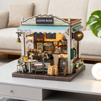 Nouveau produit en gros M2506 Maison de poupée en bois Coffee Rure, puzzle 3D en bois, kit de maison de poupée miniature DIY en bois