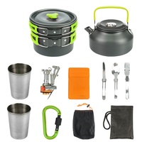 Batterie de cuisine pour camping en plein air, bouilloire et théière en alliage d'aluminium oxydé dur de 0,8 L avec réchaud à tasses pour les pique-niques et les aventures en plein air