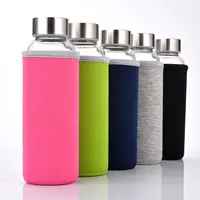 Custom Size Logo Style Drinking Sports Glass Water Bottle with Cloth Sleeve Pouch