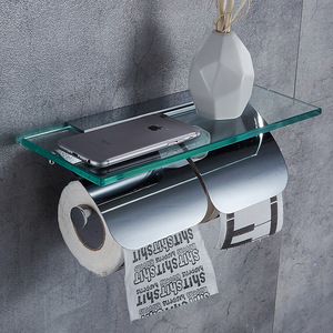 Porte-papier toilette mural standard en verre, double rangement, organisateur de salle de bain - Product Image 3