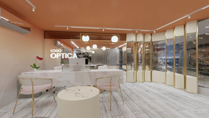ชั้นวางแว่นตาสมัยใหม่พร้อมกระจกหลังกรอบสีทอง ตู้โชว์ร้านค้าปลีกแว่นตา ไฟ LED แถบแสง - Product Image 3