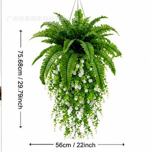 ต้นเฟิร์นประดิษฐ์และดอกไม้แขวน ขนาด 75.6 ซม. สีเขียว สำหรับตกแต่งสวนในร่มและกลางแจ้ง - Product Image 2