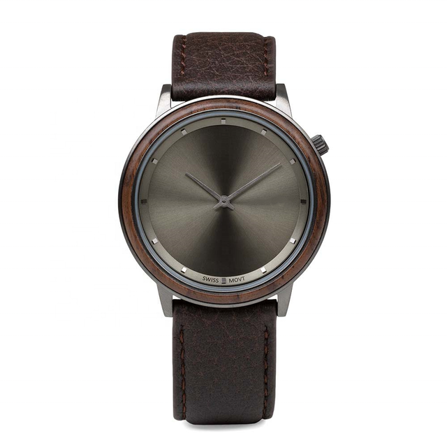 Unisex 40mm Minimalist Natural Wood Watch Elegant Exotic Ronda Quartz Movement Waterproof Leather Strap Pointer Dial