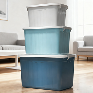 BARGAIN FACTORY 3-Piece <strong>Clear</strong> Plastic Storage <strong>Containers</strong> Lids Clips 43L Capacity Integrated Handles BPA Free English Design - Product Image 4