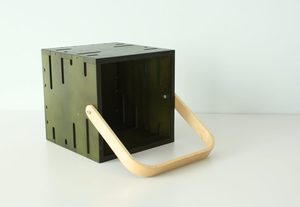 Boîte de transport en bois Vietnam Cube, teintée noir, brun, vert, avec poignée en bois courbé, 4 compartiments, coffret cadeau OEM - Product Image 3