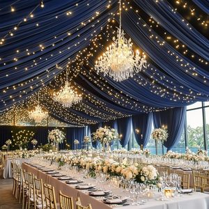 Rideaux de plafond <span class=keywords><strong>bleu</strong></span> <span class=keywords><strong>marine</strong></span> 5x20 pieds pour mariages et fêtes, sans plis, en polyester épais, pour drapage de plafond et arche de <span class=keywords><strong>mariage</strong></span> - Product Image 1