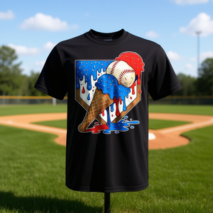 T-shirt da ragazzo con design effetto goccia di gelato e design distressed - Product Image 3