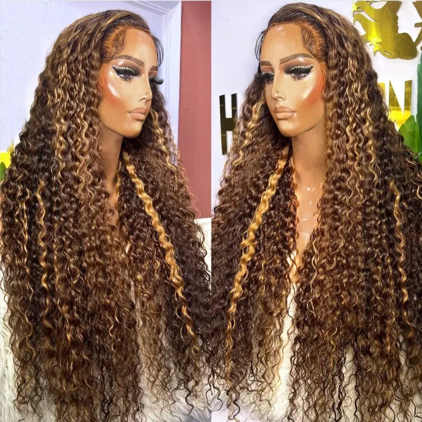 33 # Auburn Brown Red Color Curly Water Wave Raw Long Lacefront Perruques de cheveux humains Vendeurs Swiss HD 13x4 Lace Frontal Closure Perruques