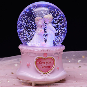 تذكارات عيد الحب الإبداعية: كرة ثلجية موسيقية من الراتنج، كرة كريستالية رومانسية للحب والزفاف، زينة حالمة - Product Image 4