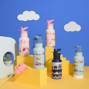 Per <span class=keywords><strong>bambini</strong></span> graziosa bottiglia d'acqua 350ml bottiglia sottovuoto stampata in acciaio inossidabile Mini fiaschetta isolata con doppio coperchi per il ritorno a scuola - Product Image 5