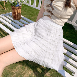 Ecowalson-<span class=keywords><strong>Jupe</strong></span> <span class=keywords><strong>courte</strong></span> <span class=keywords><strong>en</strong></span> <span class=keywords><strong>tulle</strong></span> élastique taille haute pour femme, mode coréenne, streetwear, été - Product Image 4