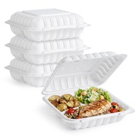 Contenitore da Asporto YANGRUI Bianco Senza BPA in MFPP da 34oz, 8x8 Pollici, Scatola a 3 Scomparti per Ristoranti e Cibo da Asporto