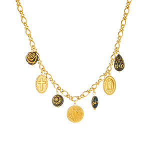 European American Style Gold Black Charm Necklace <b>Bracelet</b> <b>Set</b> Women's Everyday Wear Cross Camellia Pattern Fine Jewelry - Product Image 5