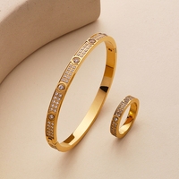 XIXI Luxe, bracelets et bagues en acier inoxydable plaqué or 18 carats pour femmes, entièrement sertis de cristaux et de zircons, ensembles de bijoux tendance