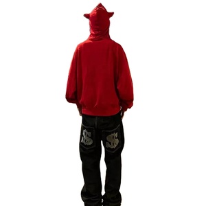 Mode personnalisé blanc broderie Logo polaire coton hommes face intégrale sweats à capuche surdimensionnés cornes de diable hommes <span class=keywords><strong>visage</strong></span> intégral sweats à capuche zippés - Product Image 3