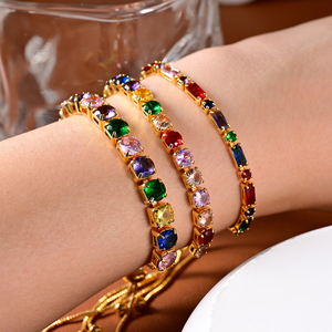 Vòng tay mạ vàng 18K, zircon nhiều màu, kiểu tennis cổ điển, có thể điều chỉnh, mẫu mới hè 2025, trang sức thời trang dành cho nữ và bé gái - Product Image 4