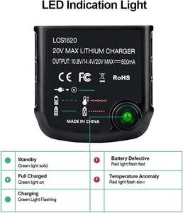 LCS1620B <span class=keywords><strong>Chargeur</strong></span> de batterie au lithium 14V <span class=keywords><strong>18V</strong></span> 20V Max Compatible avec pour <span class=keywords><strong>Black</strong></span> <span class=keywords><strong>Decker</strong></span> BL1514 LBXR20 LBXR20-OPE LB20 LBX20 - Product Image 3
