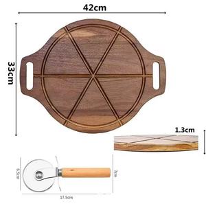 Plateau à pizza en bois massif double face avec poignées, plateau de service rainuré créatif pour usage résidentiel - Product Image 4