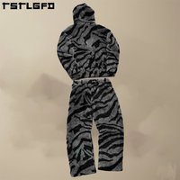 Cardigan épais à capuche zippé pour homme, imprimé zèbre, style streetwear jeune, en molleton doux et ample, survêtement pour homme