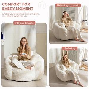 Poufs-bean-bags Round Flower Shaped Giant Bean Bag Chair Soft <strong>Faux</strong> <strong>Fur</strong> Floor Cushion Sofa One Seater Bean Bags Round <strong>Beanbag</strong> - Product Image 2