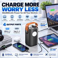 Batterie Externe Portable 100W pour Ordinateur Portable avec Sortie Type C, Charge Rapide 60000mAh, PD 100W, Personnalisable, avec Lampe LED