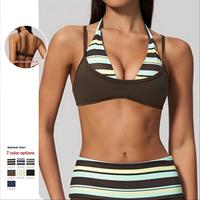 Soutien-gorge de yoga polyvalent pour femmes adultes, respirant, style faux deux pièces, avec dos color-block et bretelles réglables de type halter