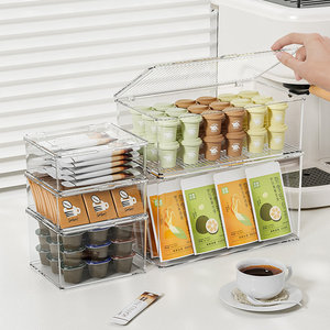 Transparent Tea Storage <b>Box</b> <b>With</b> <b>Lid</b> Stackable For Coffee Pods And Tea Bags Office Desktop Organizer - Product Image 1