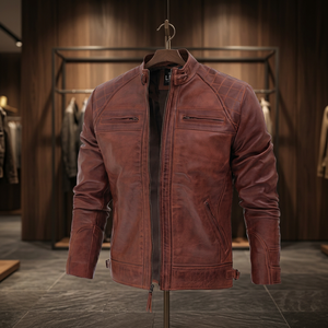Chaqueta de Invierno BS International de Cuero Genuino y Lona, Estilo Racer, Unisex, Casual, Moderna, Vintage, Corte Regular, Grosor Estándar - Product Image 1