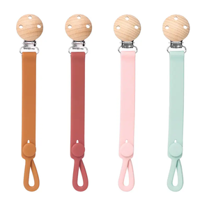 Vente en gros de perles en bois de silicone de qualité alimentaire réutilisables et personnalisées attache-tétine pour bébé avec étui de fixation - Product Image 1