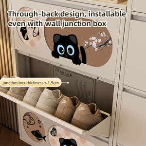 Meuble à chaussures moderne avec motif chat, rangement fin pour entrée, étagère à chaussures en acier pour salon et usage domestique - Product Image 4