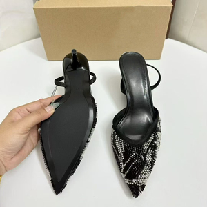 ZA 2025 Nouvelles sandales d'été à talons aiguilles élégantes et stylées pour femmes, en maille brillante ornée de strass, à bout pointu - Product Image 5