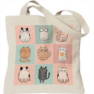 TOTEUSVIA Cat Print Women's Tote Bag Open Top Canvas Imported for Shopping Work & School-<b>Machine</b> Washable - Product Image 3
