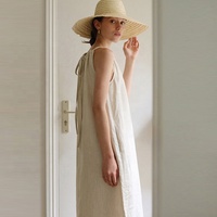 Robe élégante à col halter 100% lin, robe d'été de style français, minimaliste, haut de gamme, coupe ample, sans manches