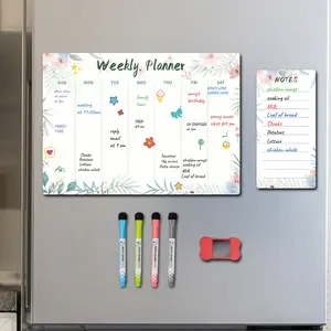 Fridge Planner Magnetic Calendar For Refrigerator Set. Weekly Dry Erase Fridge Calendar Whiteboard Meal Planner Menu Board - Thickened Magnet
