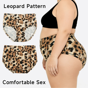 定制批发全罩式豹纹女式内裤高腰收腹弹力大码女式内衣 - Product Image 4
