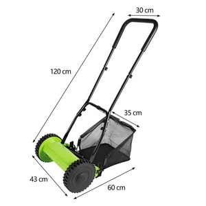 Cortacésped manual de carretilla de 4 ruedas de 16 pulgadas con mango plegable, caja de recogida de césped y cuchilla de corte para jardín - Product Image 6