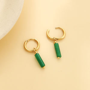 Mini Damen & Herren Edelstahl runde Huggie Ohrringe mit Naturstein perlen Modischer Stud <span class=keywords><strong>Hoop</strong></span> Schmuck - Product Image 6