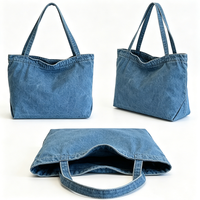 Sac fourre-tout vintage en jean délavé, surdimensionné, robuste, avec longues poignées supérieures, spacieux, durable, personnalisable, pour les courses et les achats en gros