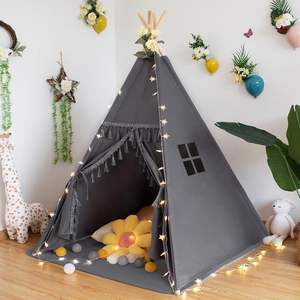 Tente tipi pour enfants en toile de coton naturelle lavable, <span class=keywords><strong>d</strong></span>écoration de camping en plein air, grande tente tipi pour enfants, petite <span class=keywords><strong>maison</strong></span> avec tapis rembourré, sac de transport - Product Image 1