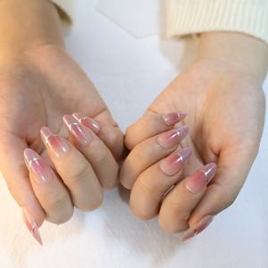 Vente en gros de <span class=keywords><strong>faux</strong></span> ongles courts en forme d'amande et courbes françaises, 10 pièces, œil de chat rose-violet, presse sur les ongles pour filles - Product Image 4