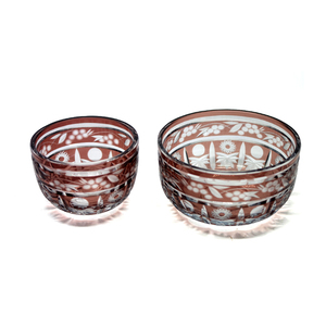 Edo Kiriko Tasse à thé en verre coloré sculpté Bol à saké japonais - Product Image 4