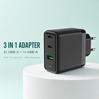 Chargeur mural rapide 3 ports 2 USB C + 1 USB a Adaptateur de charge multi-appareils avec indicateur LED pour ordinateur portable, téléphone, tablette