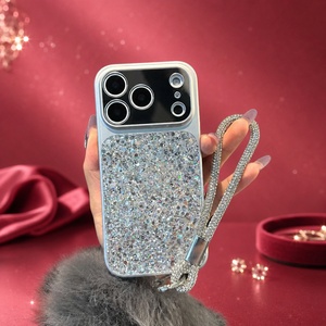 เคสโทรศัพท์มือถือแบบมีกลิตเตอร์ วัสดุ PC สำหรับผู้หญิง ป้องกันการกระแทก พร้อมสายคล้อง สำหรับ iPhone - Product Image 2