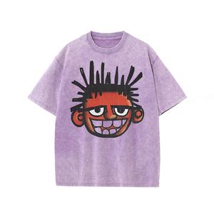 Usine directe de haute qualité personnalisé hommes rétro imprimé lavé à l'acide T-Shirt 100% coton haute rue mode tricoté en gros - Product Image 2