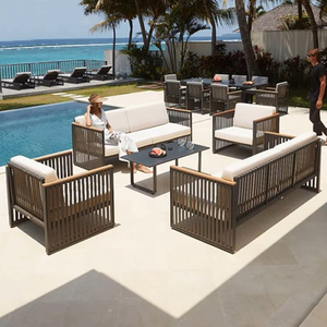 Muebles de Jardín de Alta Calidad, Populares, con Estructura de Aluminio, Tejido de Poliéster, Sofá de Jardín con Brazos de Teca - Product Image 1