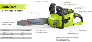 Tronçonneuse sans fil ZOMAX 58V sans balais, guide-chaîne <span class=keywords><strong>Oregon</strong></span> de 16 pouces, tronçonneuse électrique semi-professionnelle avec batterie à éjection automatique pour arboriculteur - Product Image 3