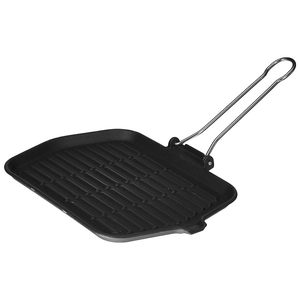 Padella Griglia Rettangolare in Ghisa 23x36cm Nera Compatibile con Induzione Manico Pieghevole - Product Image 1